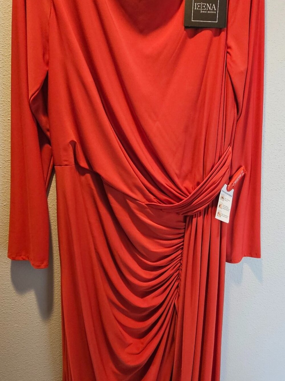 Ieena for Mac Duggal Orange Ruched Long Sleeve Boat Neck Gown- SIZE 16!